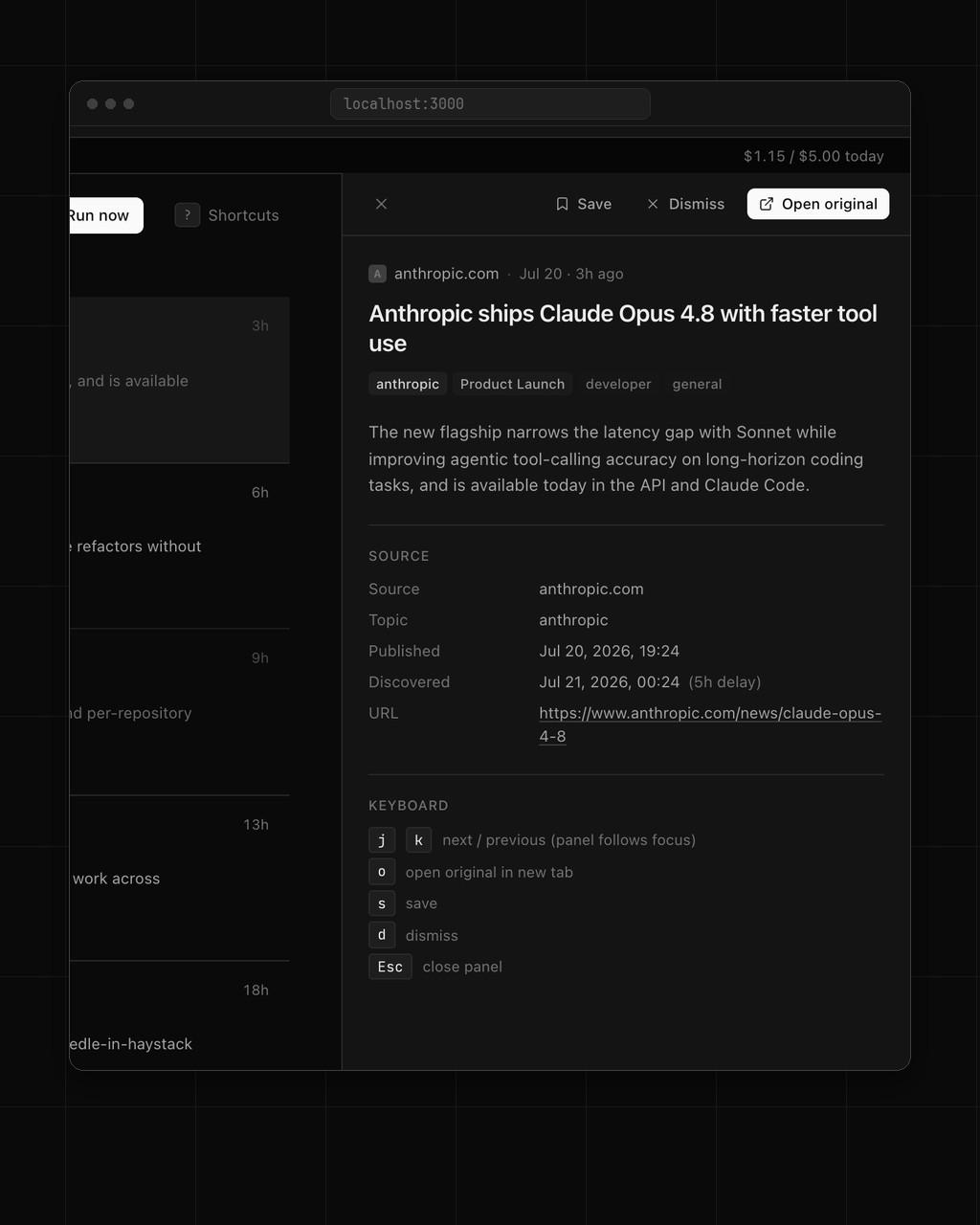 AI News Reader — keyboard-driven story feed