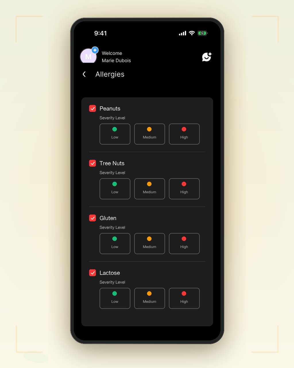 GluGlu — personal allergy profile setup