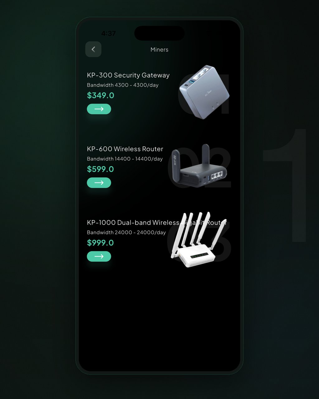 KonnektVPN — KPN mining rewards screen